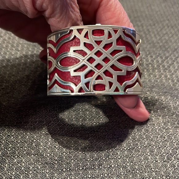 Brighton- Christo wide cuff bracelet set with red/dark gray leather insert. - Picture 6 of 10